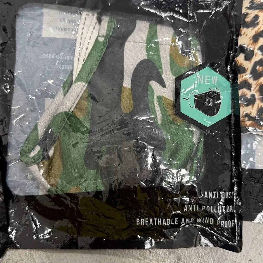 Camouflage and Leopard Print Face Masks SET OF 4 Masks - UNOPENED